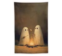 Jubonexis Two Ghosts Sitting Campfire Roasting Tapestry Polyester Aesthetic Wall Hanging Bedroom Living Room Dorm Decor 40"x60"
