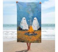 Jubonexis Two Ghosts Sitting Campfire Roasting Vintage Beach Towel Sand Free Microfiber Large Shower Towels Multipurpose Absorbent for Bathroom Pool 130x80 CM