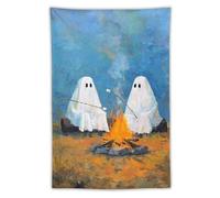 Jubonexis Two Ghosts Sitting Campfire Roasting Vintage Tapestry Polyester Aesthetic Wall Hanging Bedroom Living Room Dorm Decor 40"x60"