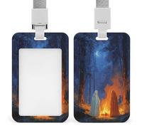Jubonexis Two Ghosts Standing Around A Campfire ID Badge Holder Retractable Clip Card Holder Card Protector Name Badge Name Tag for Work Office Doctor Nurse