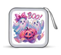 Jubonexis Two Ghosts with Pink Halloween Pumpkin CD Case DVD Storage Case Portable for Car Home Travel
