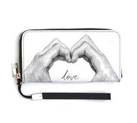 Jubonexis Two Hand Making A Heart Shape PU Leather Clutch Long Bifold Wallet, Coin Purse Credit Pass Case, Durable Card-Holder Money Storage for Women Men