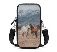 Jubonexis Two Horses Standing on The Grass Crossbody Mobile Phone Bag Smartphone Bag With Adjustable Strap