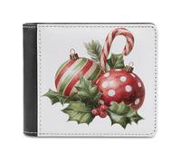 Jubonexis Two Large Christmas Ornaments Holly Soft PU Leather Bifold Wallet, Coin Purse Credit Pass Case, Durable Card-Holder Slim Billfold for Men Woman Money Storage