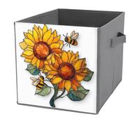 Jubonexis Two Large Sunflowers with Rich Yellow Petals Cube Storage Bins Storage Cubes Foldable Decorative Fabric Storage Baskets Home Organizers with Handles for Shelves,Closet, 27x27 CM