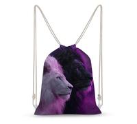 Jubonexis Two Lions White And Black Fantasy Drawstring Backpack Canvas String Bag Lightweight Sports Gym Bag for Men Women
