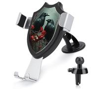 Jubonexis Two Ravens Red Flowers Dark Fantasy Gothic Car Phone Holder Mount Triangle Clip Base Air Vent Cell Phone Car Mount Automotive Accessories for 4-6 Inches Cell Smartphones