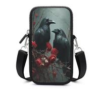 Jubonexis Two Ravens Red Flowers Dark Fantasy Gothic Crossbody Mobile Phone Bag Smartphone Bag With Adjustable Strap