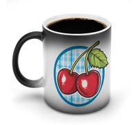 Jubonexis Two Red Cherries Cartoon Color Changing Mugs Heat Changing Ceramic Coffee Mug Novelty Funny Tea Water Cup 11OZ