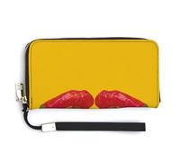 Jubonexis Two Red Chili Peppers Lips Shape Kiss PU Leather Clutch Long Bifold Wallet, Coin Purse Credit Pass Case, Durable Card-Holder Money Storage for Women Men