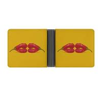 Jubonexis Two Red Chili Peppers Lips Shape Kiss Soft PU Leather Bifold Wallet, Coin Purse Credit Pass Case, Durable Card-Holder Slim Billfold for Men Woman Money Storage