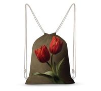 Jubonexis Two Red Tulips Drawstring Backpack Canvas String Bag Lightweight Sports Gym Bag for Men Women
