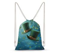 Jubonexis Two Shimmering Green Leprechaun Hats Drawstring Backpack Canvas String Bag Lightweight Sports Gym Bag for Men Women