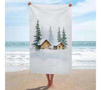Jubonexis Two Small Log Cabins in The Snow Beach Towel Sand Free Microfiber Large Shower Towels Multipurpose Absorbent for Bathroom Pool 130x80 CM