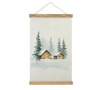 Jubonexis Two Small Log Cabins in The Snow Canvas Painting Wood Frames Poster Hanger Hanging Picture Kit Wall Art