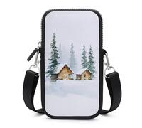Jubonexis Two Small Log Cabins in The Snow Crossbody Mobile Phone Bag Smartphone Bag With Adjustable Strap