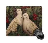 Jubonexis Two Turtle Doves with Holly Trimmings Surrealist Mouse Pad, Small Office Computer Mouse Pads for Desk Laptop with Non-Slip Rubber Base Mouse Mat, Gaming Mouse Pads