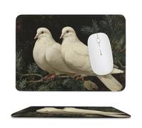 Jubonexis Two White Doves Perched on Evergreen Branch Mouse Pad, Small Office Computer Mouse Pads for Desk Laptop with Non-Slip Rubber Base Mouse Mat, Gaming Mouse Pads