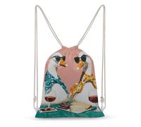 Jubonexis Two White Geese Wearing Scarves And Sunglasses Drawstring Backpack Canvas String Bag Lightweight Sports Gym Bag for Men Women