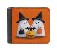 Jubonexis Two White Ghosts Halloween Candy Bags Soft PU Leather Bifold Wallet, Coin Purse Credit Pass Case, Durable Card-Holder Slim Billfold for Men Woman Money Storage