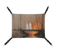 Jubonexis Two White Ghosts Standing on Old Wooden Bridge Breathable Pet Hammock with Adjustable Straps Reversible Cat Hanging Bed Dog Mats