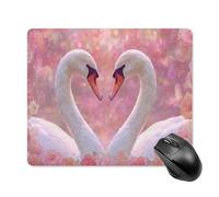 Jubonexis Two White Swans Heart Shape Pink Roses Mouse Pad, Small Office Computer Mouse Pads for Desk Laptop with Non-Slip Rubber Base Mouse Mat, Gaming Mouse Pads
