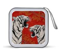 Jubonexis Two White Tiger CD Case DVD Storage Case Portable for Car Home Travel