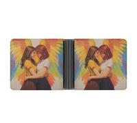 Jubonexis Two Women Embracing Colorful Rainbow Wing Soft PU Leather Bifold Wallet, Coin Purse Credit Pass Case, Durable Card-Holder Slim Billfold for Men Woman Money Storage