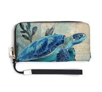 Jubonexis Underwater Sea Turtles Starfish PU Leather Clutch Long Bifold Wallet, Coin Purse Credit Pass Case, Durable Card-Holder Money Storage for Women Men