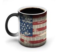 Jubonexis USA Newspaper Background Pattern Color Changing Mugs Heat Changing Ceramic Coffee Mug Novelty Funny Tea Water Cup 11OZ