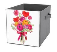 Jubonexis Valentine Bouquet Red Pink Candy Flower Cube Storage Bins Storage Cubes Foldable Decorative Fabric Storage Baskets Home Organizers with Handles for Shelves,Closet, 27x27 CM