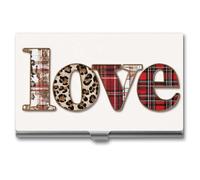 Jubonexis Valentine Word Love with Leopard Plaid Pattern Business Card Holder, Pocket Slim Metal Business Card Case for Women Men
