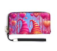 Jubonexis Valentine's Day Gnomes Swinging PU Leather Clutch Long Bifold Wallet, Coin Purse Credit Pass Case, Durable Card-Holder Money Storage for Women Men