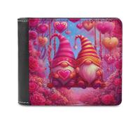 Jubonexis Valentine's Day Gnomes Swinging Soft PU Leather Bifold Wallet, Coin Purse Credit Pass Case, Durable Card-Holder Slim Billfold for Men Woman Money Storage