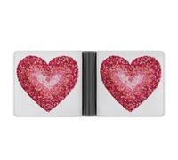 Jubonexis Valentine's Day Red Pink Coquette Sequins Heart Soft PU Leather Bifold Wallet, Coin Purse Credit Pass Case, Durable Card-Holder Slim Billfold for Men Woman Money Storage