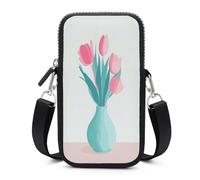 Jubonexis Vase with Tulips Pink And Mint Minimal Crossbody Mobile Phone Bag Smartphone Bag With Adjustable Strap