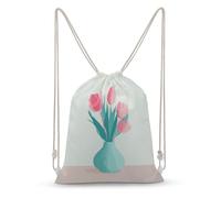 Jubonexis Vase with Tulips Pink And Mint Minimal Drawstring Backpack Canvas String Bag Lightweight Sports Gym Bag for Men Women