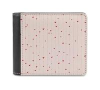 Jubonexis Vertical Dot Line Pattern with Tiny Red Hearts Soft PU Leather Bifold Wallet, Coin Purse Credit Pass Case, Durable Card-Holder Slim Billfold for Men Woman Money Storage