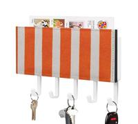 Jubonexis Vertical Orange White Striped Key Holder for Wall Mail Organizer Wall Mount with 5 Hooks Acrylic Key Rack for Home Office Entryway