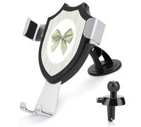 Jubonexis Vertical Sage Green And White Stripes Ribbon Bow Car Phone Holder Mount Triangle Clip Base Air Vent Cell Phone Car Mount Automotive Accessories for 4-6 Inches Cell Smartphones