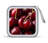Jubonexis Vibrant Red Cherries Minimal CD Case DVD Storage Case Portable for Car Home Travel
