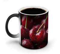 Jubonexis Vibrant Red Cherries Minimal Color Changing Mugs Heat Changing Ceramic Coffee Mug Novelty Funny Tea Water Cup 11OZ