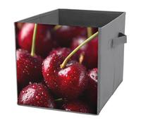 Jubonexis Vibrant Red Cherries Minimal Cube Storage Bins Storage Cubes Foldable Decorative Fabric Storage Baskets Home Organizers with Handles for Shelves,Closet, 27x27 CM