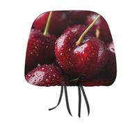 Jubonexis Vibrant Red Cherries Minimal Printed Car Headrest Cover,2 Pieces, Elastic Comfort Head Rest Cover for Women Men, Universal Fits Most Cars Van SUV Truck, Car Interior Decor Accessories