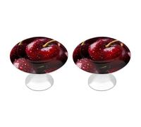 Jubonexis Vibrant Red Cherries Minimal Round Drawer Cabinet Knobs Handles with Screws,2 Pcs, Drawer Dresser Knob Pulls Decor for Wardrobe Cupboard Home Office Kitchen