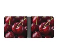 Jubonexis Vibrant Red Cherries Minimal Soft PU Leather Bifold Wallet, Coin Purse Credit Pass Case, Durable Card-Holder Slim Billfold for Men Woman Money Storage