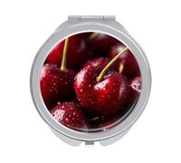 Jubonexis Vibrant Red Cherries Minimal Women Pocket Mirrors, Girls Small Portable Travel Makeup Mini Mirror