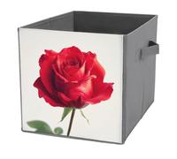 Jubonexis Vibrant Soft Red Rose Cube Storage Bins Storage Cubes Foldable Decorative Fabric Storage Baskets Home Organizers with Handles for Shelves,Closet, 27x27 CM