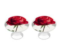 Jubonexis Vibrant Soft Red Rose Round Drawer Cabinet Knobs Handles with Screws,2 Pcs, Drawer Dresser Knob Pulls Decor for Wardrobe Cupboard Home Office Kitchen
