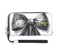Jubonexis Victorian Black Coquette Bow with Rose Spooky PU Leather Clutch Long Bifold Wallet, Coin Purse Credit Pass Case, Durable Card-Holder Money Storage for Women Men